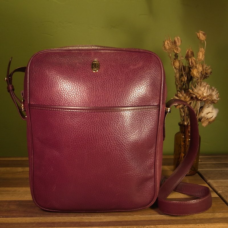 Old bones Cartier wine red side backpack VINTAGE - กระเป๋าแมสเซนเจอร์ - หนังแท้ สีแดง