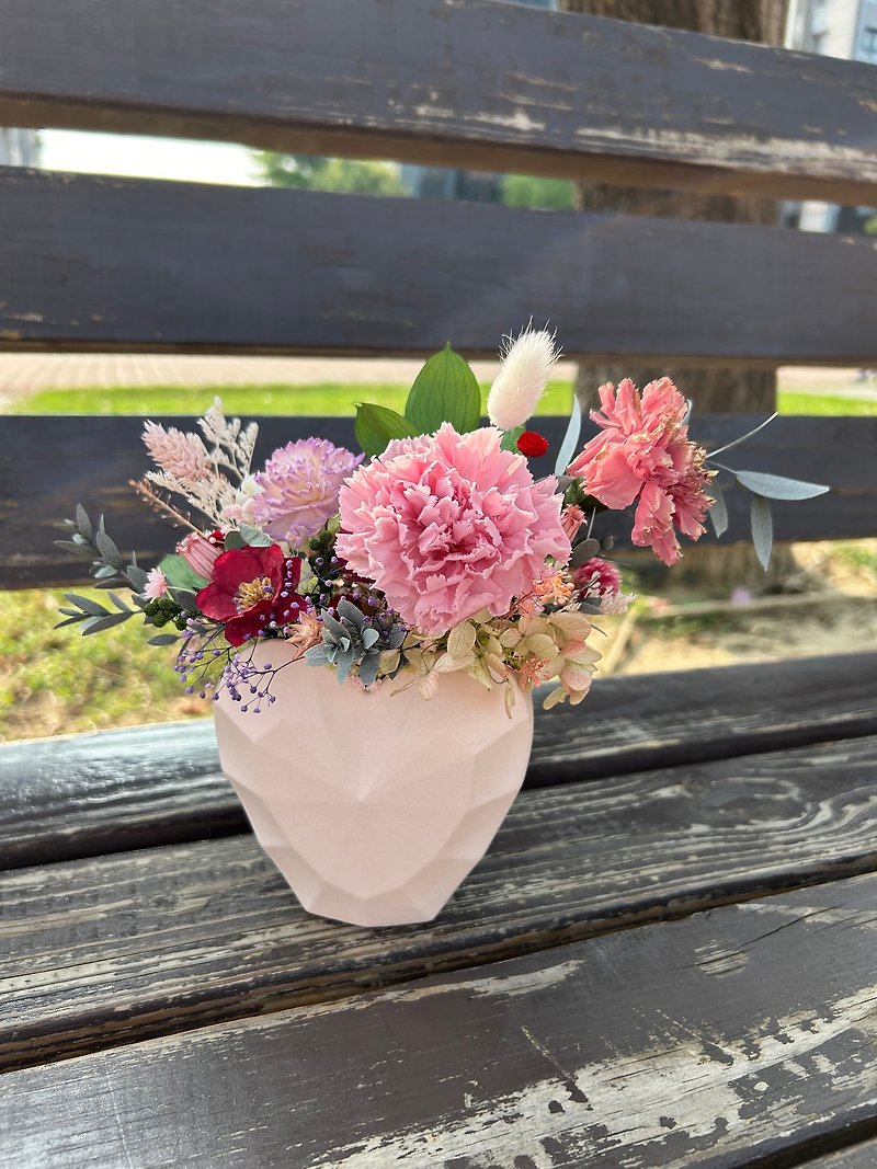 Carnation Heart Shaped Potted Flower Mother's Day Potted Flower Mother's Day Flower Gift - Dried Flowers & Bouquets - Porcelain Pink