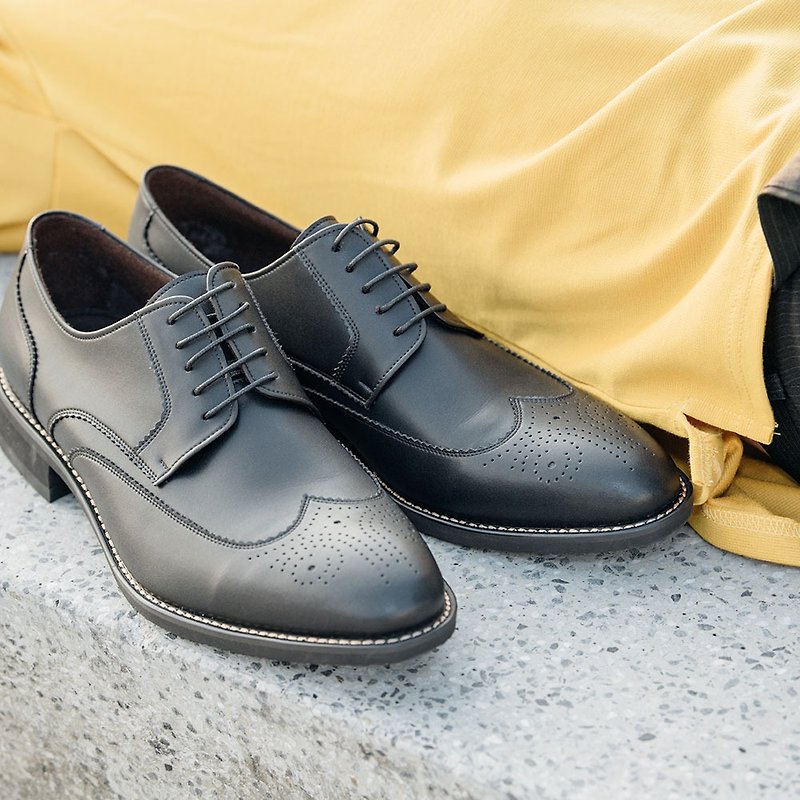 Gullar翼紋雕花德比-素食皮鞋(黑色) - 男款牛津鞋 - 防水材質 黑色