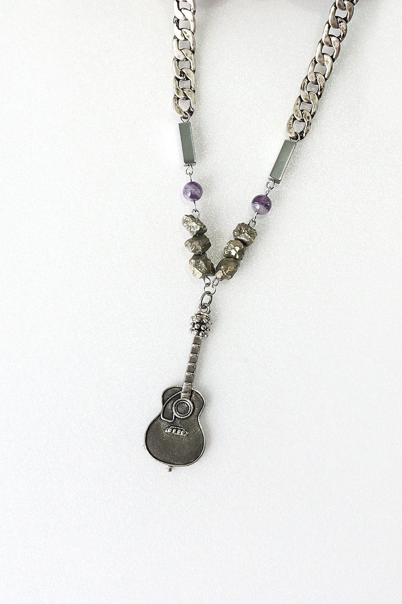 Guitar Necklace with Raw Pyrite Stone - Necklaces - Gemstone Gray