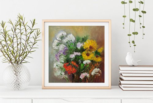 庭の花の花束オリジナル油絵花の壁アートギフト手工油スケッチ