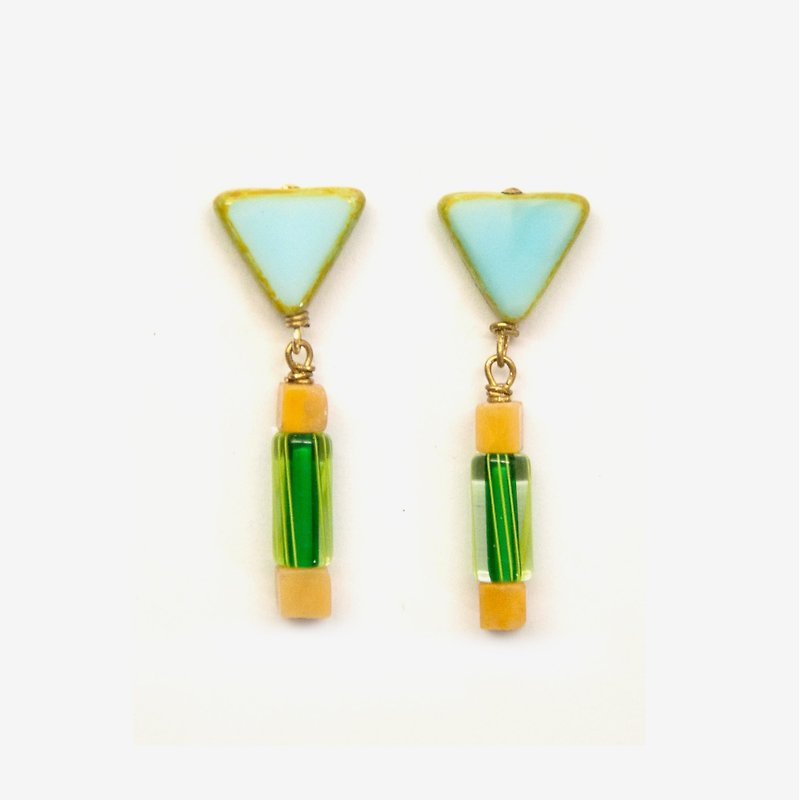 Green Triangle beads and Handmade Furnace Glass Beaded Earrings, Post Earrings, Clip On Earrings - Earrings & Clip-ons - Other Metals Green