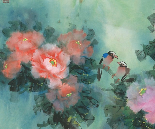 絵画 赤い花 額装 アート/水彩画/額縁/花/花瓶/油絵/インテリア