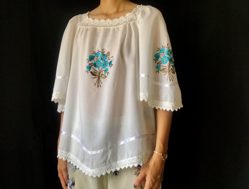 希臘手工刺繡上衣 - 女上衣/長袖上衣 - 棉．麻 