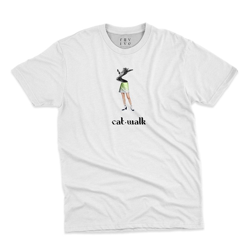 Cat.walkユニセックスホワイトTシャツ（デザイン1）