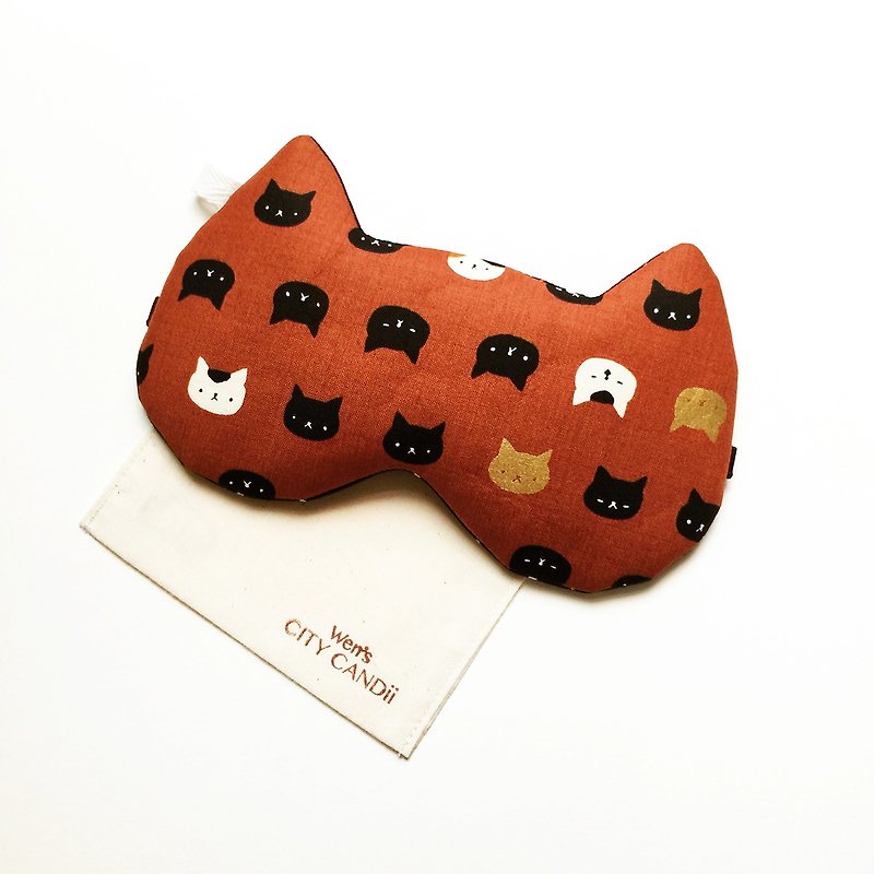 Night Cat Sleep Mask - Red Brown (Adjustable Elastic Band) - ผ้าปิดตา - ผ้าฝ้าย/ผ้าลินิน สีนำ้ตาล