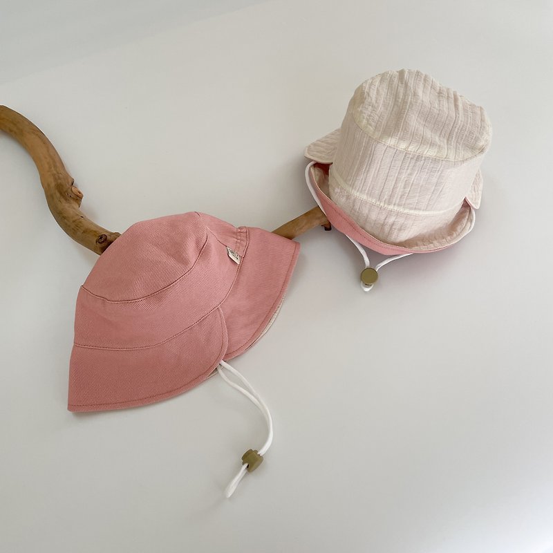 Piecing together memory scenes | Double-sided denim stiff version with adjustable buckle toddler sunshade fisherman hat_pink - Baby Hats & Headbands - Cotton & Hemp Pink