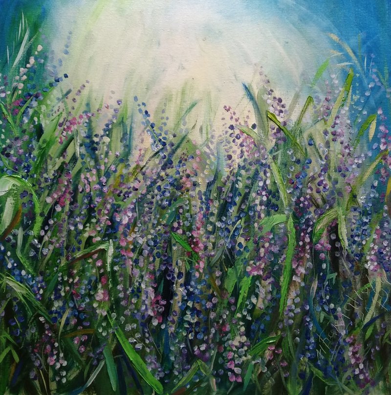 野生薰衣草 原畫 當代印象派 冥想插花 - 壁貼/牆壁裝飾 - 其他材質 多色