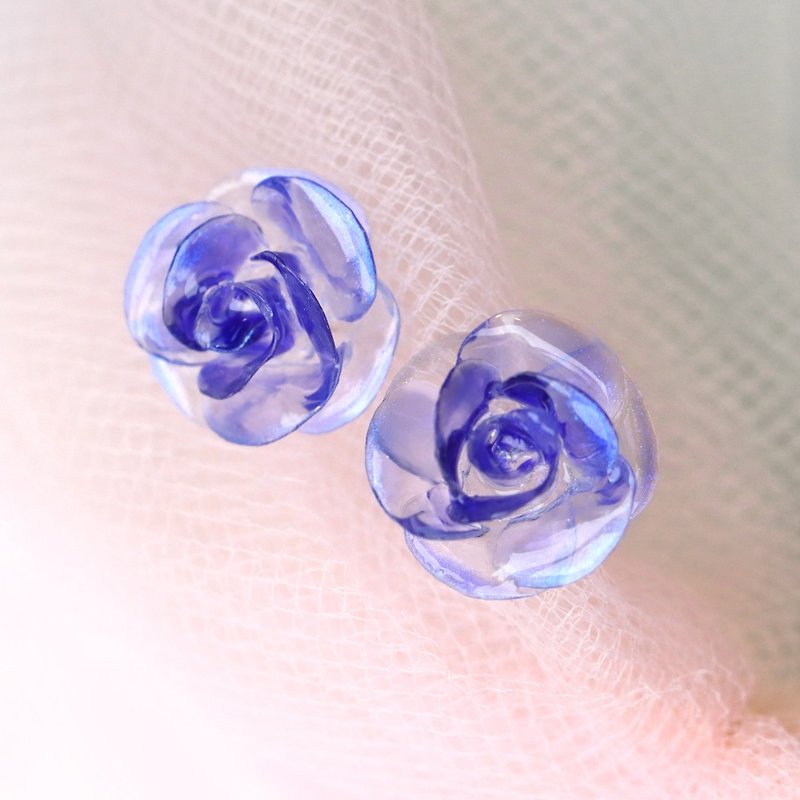 玫瑰系列二/寶藍色/耳針/耳夾 - 耳環/耳夾 - 其他材質 藍色