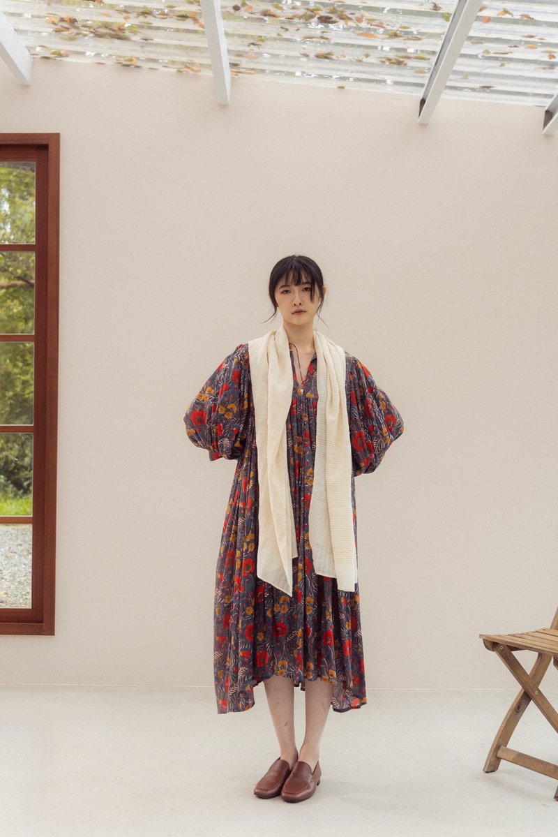 手織圍巾_原色紋路 - 圍巾/披肩 - 棉．麻 白色