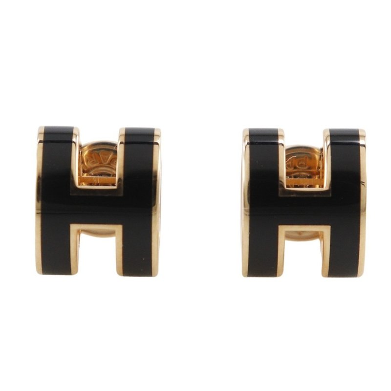 【日本直送】エルメス HERMES ミニ ポップアッシュH ピアス スタッドピアス 金メッキ×ラッカー ピンクゴールド  レディース【未使用】 - 耳環/耳夾/耳骨夾 - 其他金屬 黑色