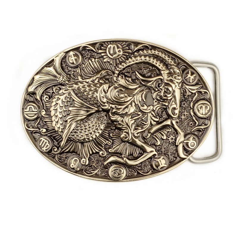 Capricorn soild german silver belt buckle, Zodiac goat nickel silver belt - Belts - Other Materials Silver