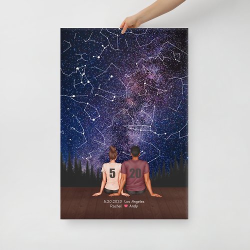 我們的星空 紀錄交往紀念日的真實星空客製情侶背影畫像雙人似顏繪油畫無框畫