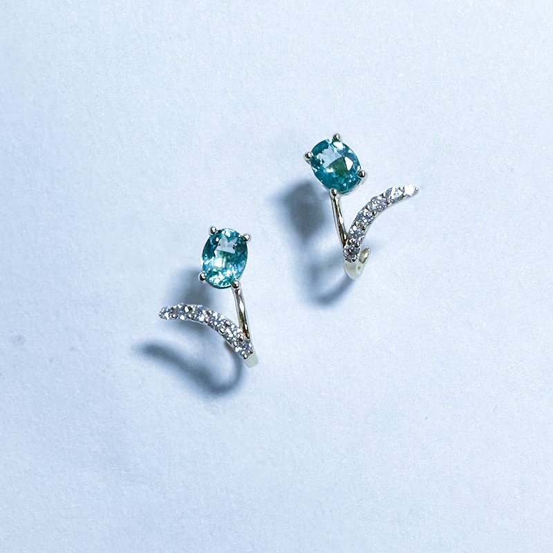 14K Yellow Gold Blue Apatite with Diamond Flowers Earrings - Earrings & Clip-ons - Gemstone Gold