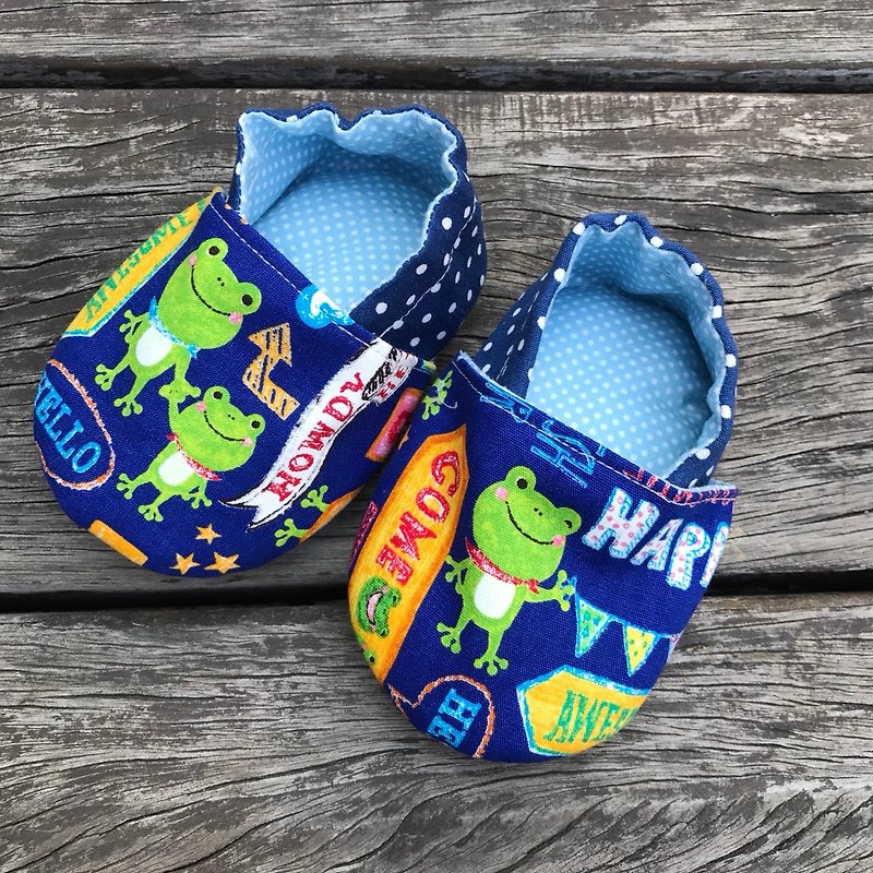 Frog toddler shoes - รองเท้าเด็ก - ผ้าฝ้าย/ผ้าลินิน สีน้ำเงิน