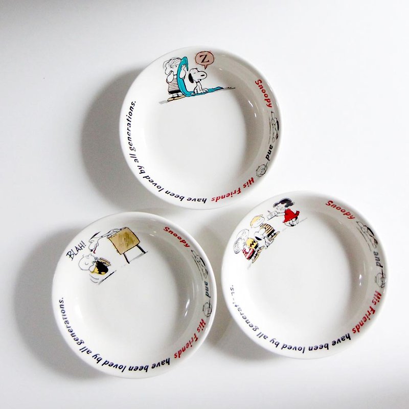 【Limited Gift/Free Shipping/Special Offer】SNOOPY Snoopy-1960 Deep Plate 3pcs (21.5cm) - จานและถาด - ดินเผา 