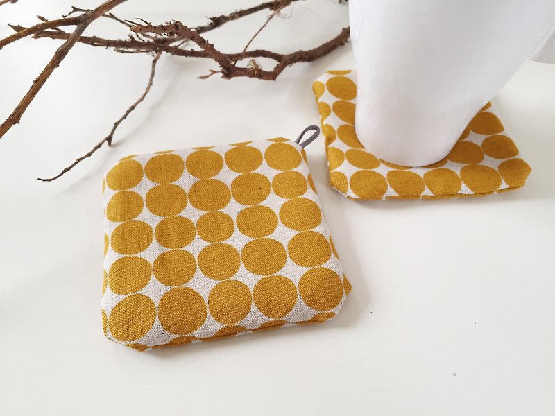 :: Lane68 :: Hand Coasters - Yellow Dots (1 set of 2) - Items for Display - Cotton & Hemp Yellow