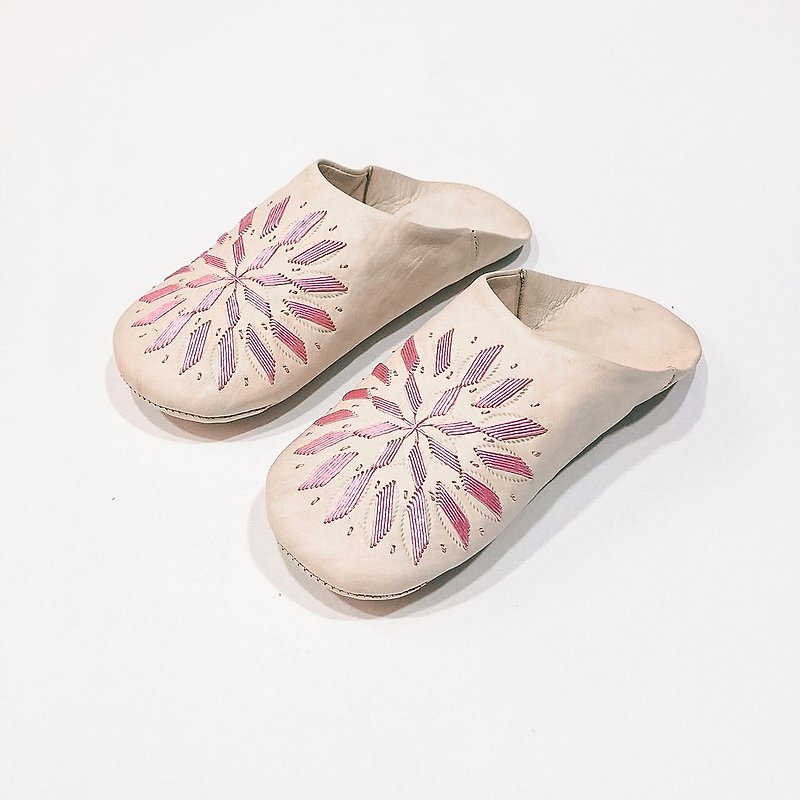 【Babouche】Sakura - Round / Morocco - Indoor Slippers - Genuine Leather Pink