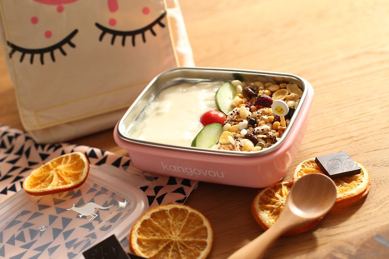 Mini寶寶餐盒【珊瑚粉】-美國kangovou小袋鼠不鏽鋼安全餐具 - 兒童餐具/餐盤 - 不鏽鋼 粉紅色