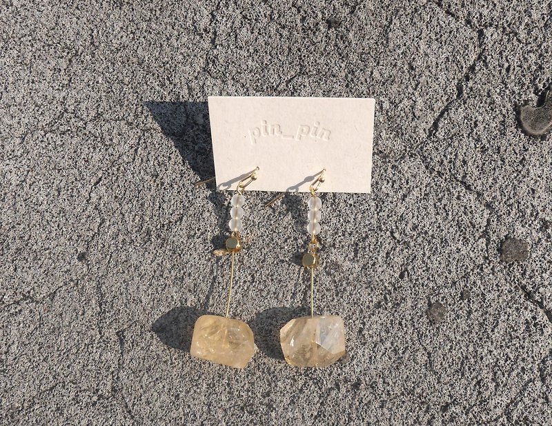 黃水晶細針兩段耳環 -14k包金耳針 - 耳環/耳夾 - 寶石 金色