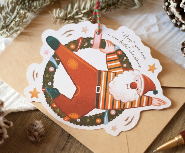 クリスマスカード オリジナルのクリスマスハンギンググリーティングカード サンタクロース グリーティングカード ハンギングの二重目的デザイン ショップ Heartmelter Gift カード はがき Pinkoi