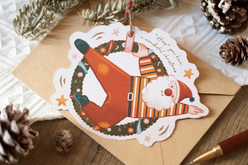 聖誕卡:原創聖誕吊掛賀卡-聖誕老人-賀卡/吊飾兩用設計 - 卡片/明信片 - 紙 紅色