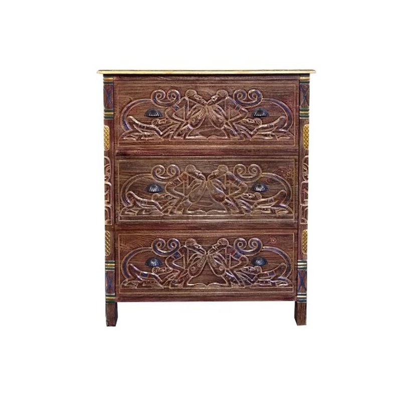 JatiLiving, Jidi City | Ethnic style carved and painted waist cabinet- Brown Island Leisure AKSC003 - Wardrobes & Shoe Cabinets - Wood 