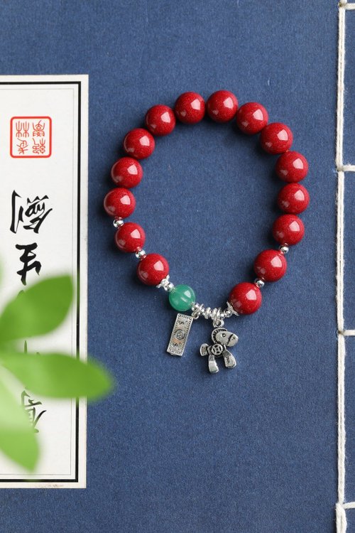 水墨 天然原礦硃砂精品紫金砂馬上有錢手鏈尺寸10mm左右 含量高達95%以