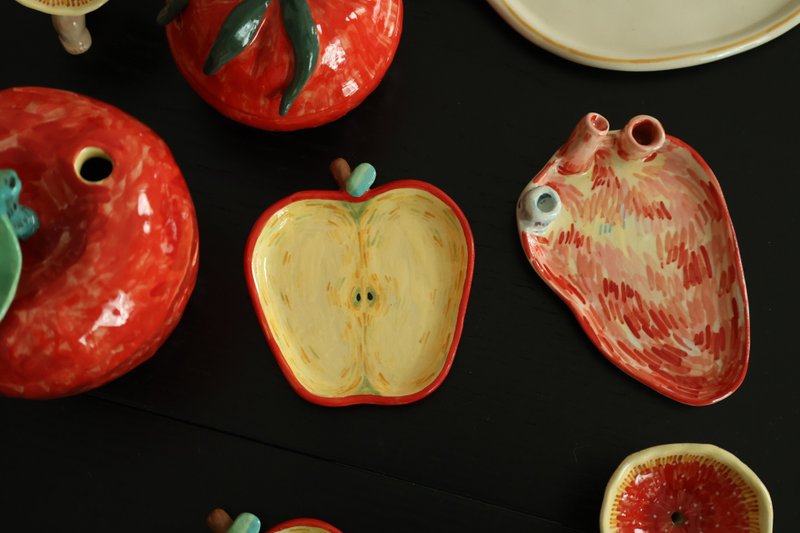 Apple Tea Bag Plate - 花瓶/花器 - 陶 紅色