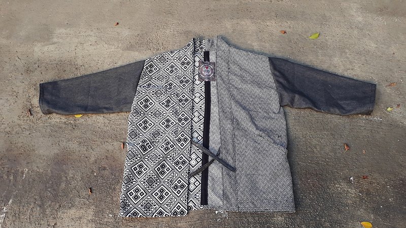 AMIN'S SHINY WORLD Handmade KIMONO Black and White Totem Stitching Sleeve Shirt Coat Jacket - Men's Coats & Jackets - Cotton & Hemp Black