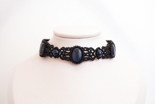 Macramé Crafts 拉長石 蠟線編織頸繩 頸圈