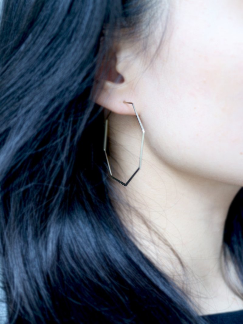 [Fog Gold Geometric Polygonal Silver Earrings] Stud Earrings / 925silver - ต่างหู - เงิน สีทอง