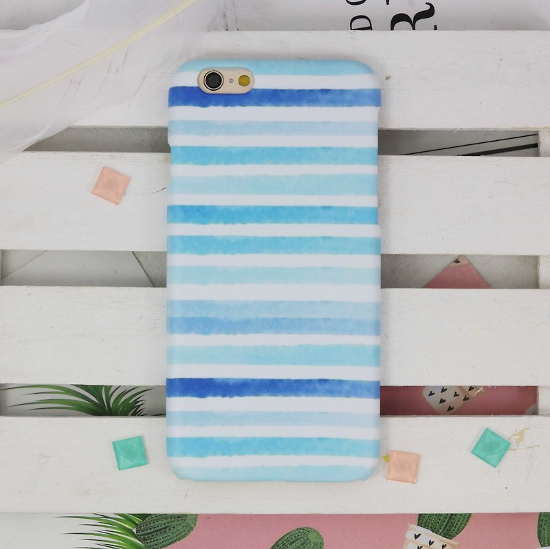 Watercolor Blue stripe hard Phone Case phone X 8 7 7+ plus s8 S7 edge Note 5 - Phone Cases - Plastic Multicolor