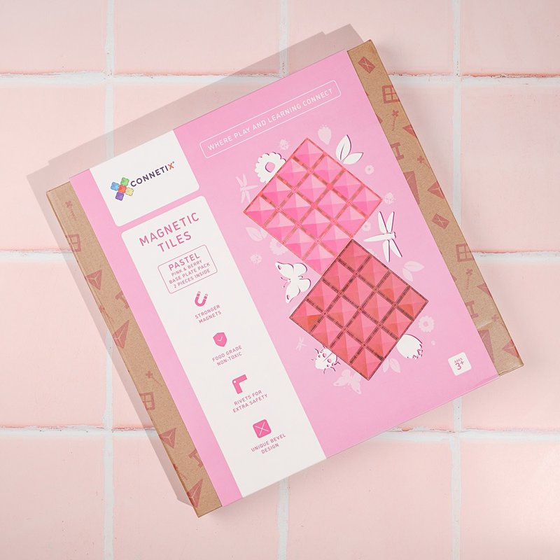 Australia Connetix Pastel Magnetic Tiles - Strawberry Base Plate Set (2 pcs) - ของเล่นเด็ก - พลาสติก 