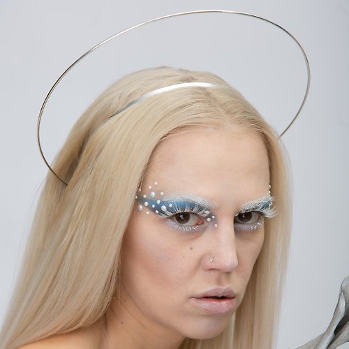 LepotaAccessories Silver angel halo headpiece woman Virgin mary crown Halloween Bridal tiara
