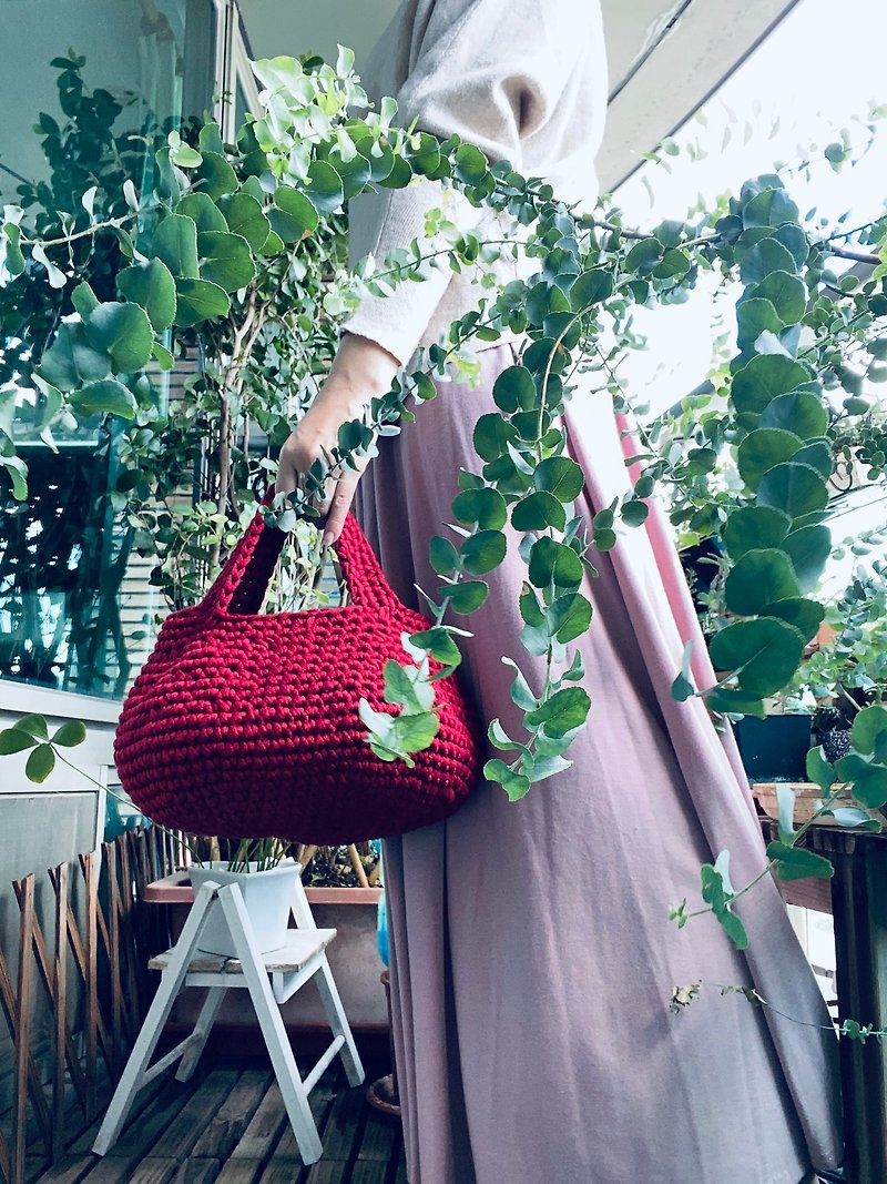 ผ้าฝ้าย/ผ้าลินิน กระเป๋าถือ สีแดง - Years Jinghao Coarse Woven Core Woven Balloon Bag / Bean Paste Red Mini