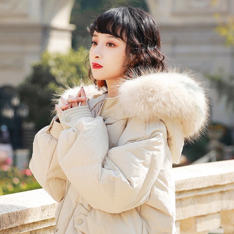 2019 winter new white duck down jacket female detachable mule fur collar fashion - เสื้อแจ็คเก็ต - วัสดุอื่นๆ 