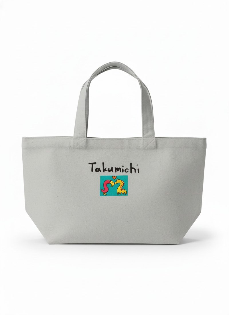 TAKUMICHI 生活裡的小角色 托特包－戀愛中的紅鶴 - 手提包/手提袋 - 棉．麻 灰色