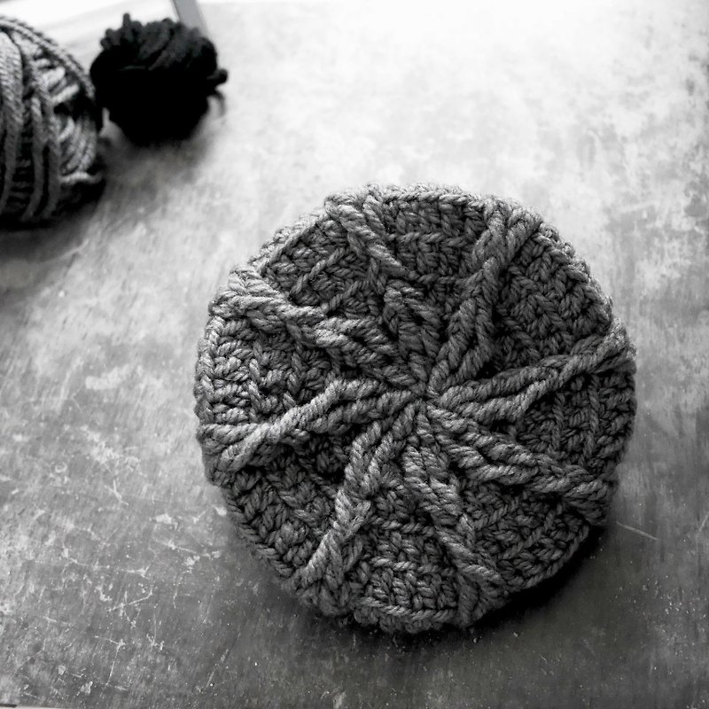 Snowflake Chunky Knit Wool Newsboy Hat--Steel Gray - Hats & Caps - Wool Gray