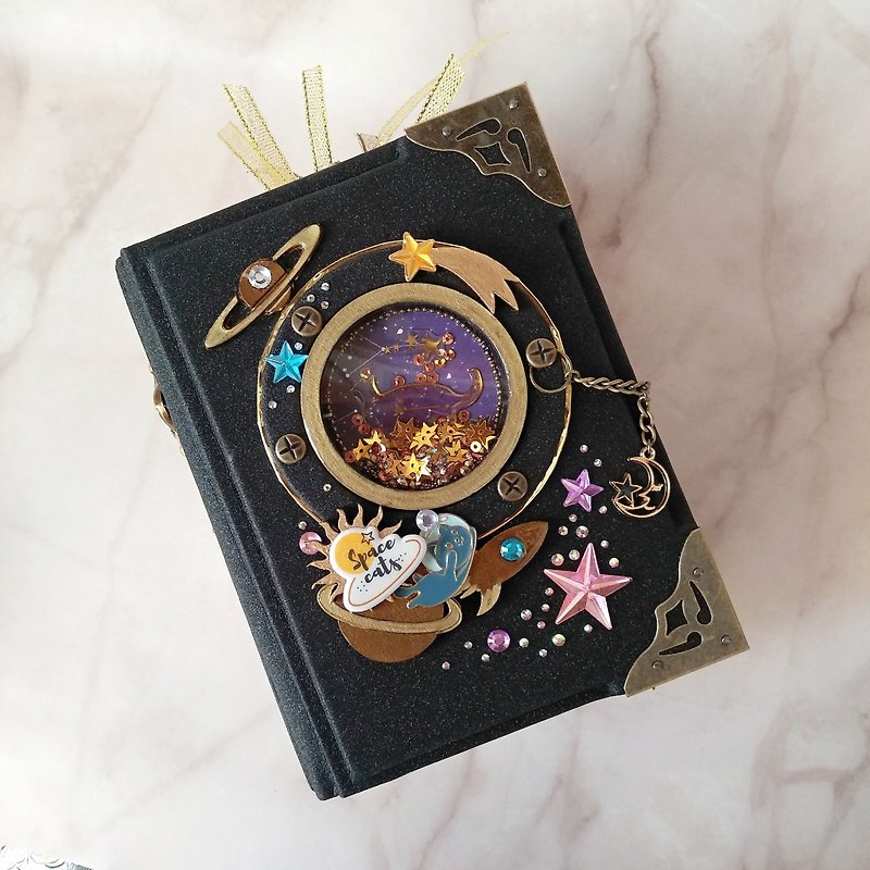 Cute Space Cats Extraterrestrial Journey Handmade Notebook 2 in 1 Set - 筆記本/手帳 - 紙 黑色