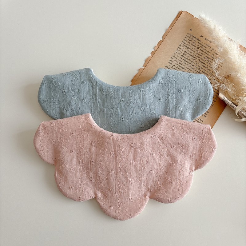 Baby bib / シンプルお花刺繍スタイ - 圍兜/口水巾 - 棉．麻 粉紅色