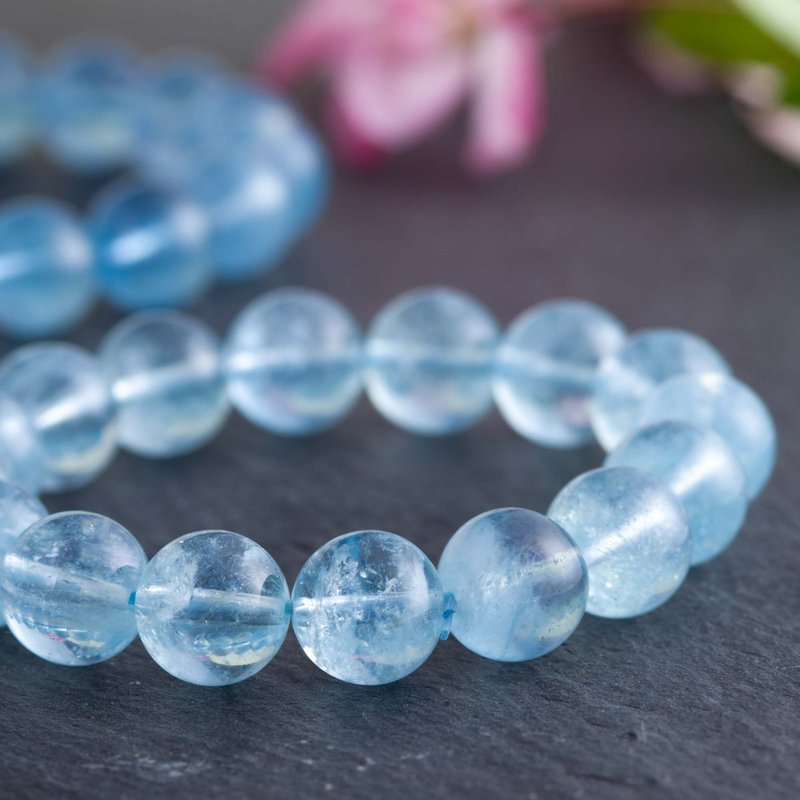 Aquamarine, Natural Gemstone Crystal Bracelet - สร้อยข้อมือ - เครื่องเพชรพลอย สีน้ำเงิน