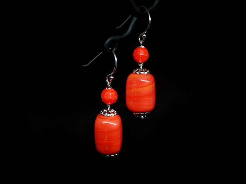 #GE0164 Murano Glass Beads Earring - Earrings & Clip-ons - Glass Red