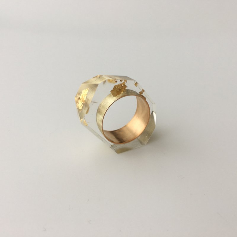 PRISMリング　クリア・金箔17号 - 戒指 - 樹脂 金色