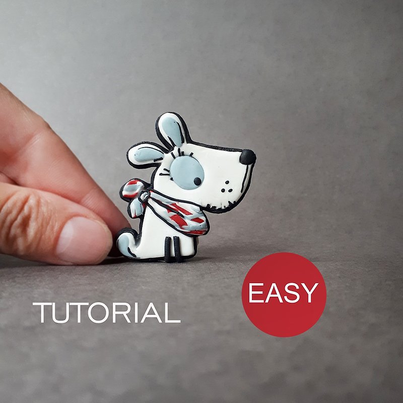陶 其他 - Polymer clay Dog brooch pin PDF tutorial ǀ Clay animal  jewelry gift ideas