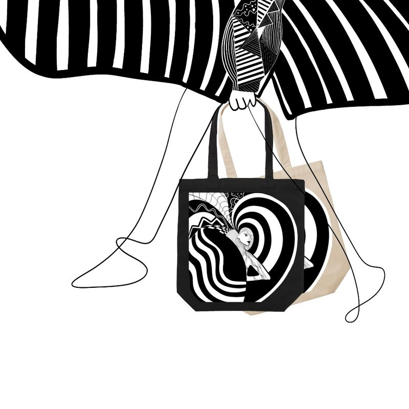 花花世界黑跟白 - 手提包/手提袋 - 亞麻 多色