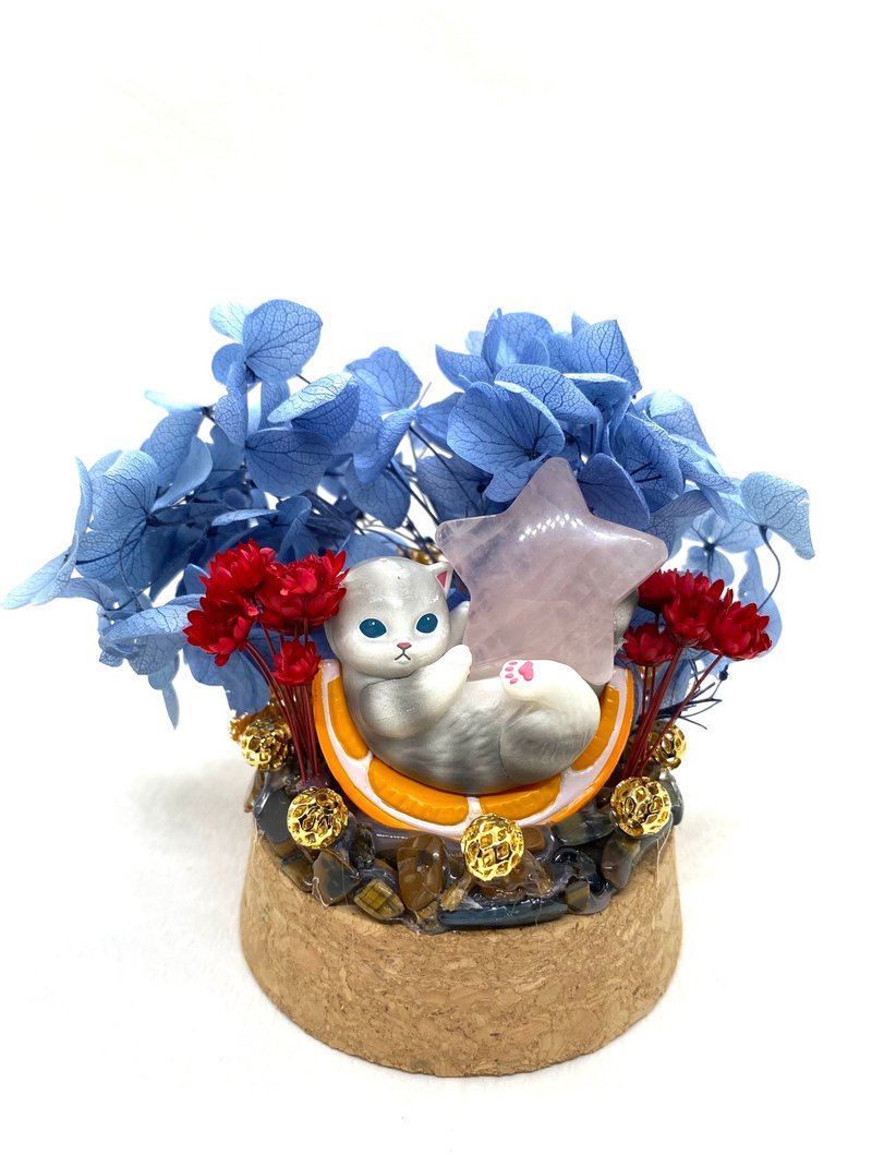 Cat and Pink Crystal Star-Crystal Doll Dried Flower Arrangement - ของวางตกแต่ง - คริสตัล 