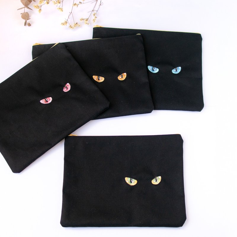 Black Cat Flat Pouch - Toiletry Bags & Pouches - Cotton & Hemp Black