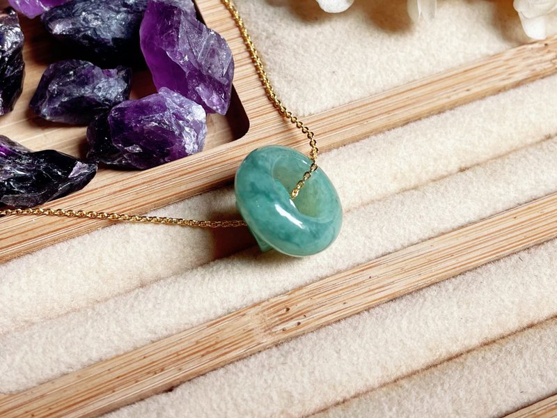 Natural Burmese Emerald A Mother and Child Safety Buckle Necklace - Necklaces - Jade Green