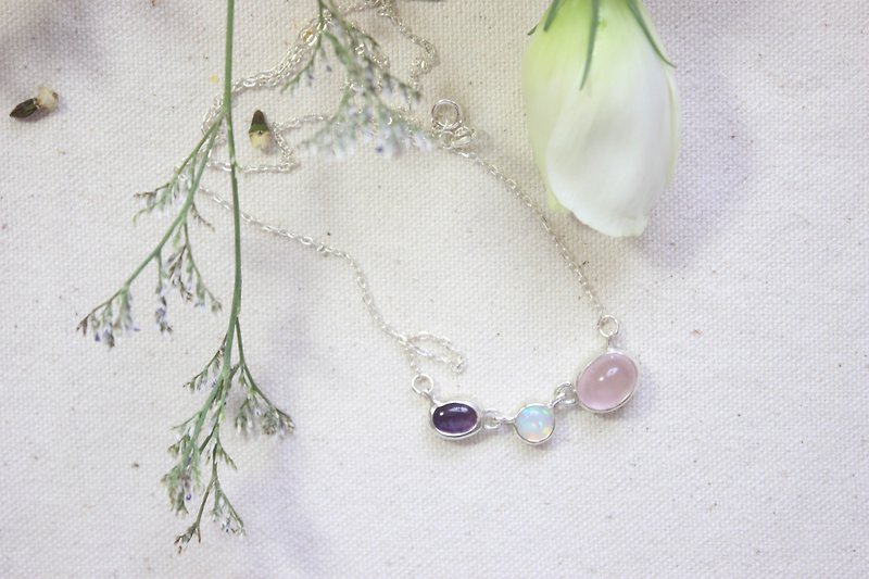 [Xiakar] sterling silver necklace amethyst / opal / powder crystal package necklace designer hand made goods